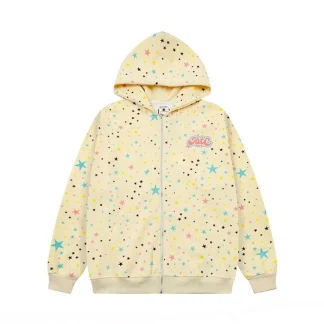 Ins Fashion Women's Full Print Star Zipper Hoodie Sweatshirt Japanese Streetwear Casual Long Sleeve Pullover for Autumn Winter