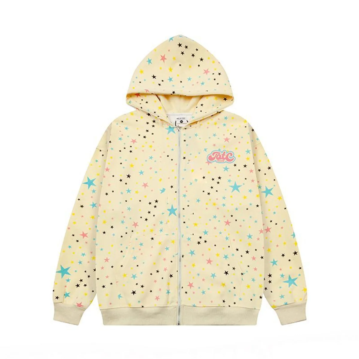 Ins Fashion Women's Full Print Star Zipper Hoodie Sweatshirt Japanese Streetwear Casual Long Sleeve Pullover for Autumn Winter