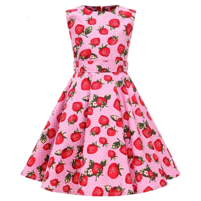 Polka Dot Vintage Kids 1950s Swing Dress Flower Floral Midi Dress Cotton Summer Dress Baby Girl - Image 2