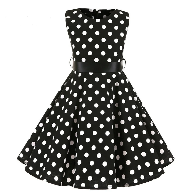 Polka Dot Vintage Kids 1950s Swing Dress Flower Floral Midi Dress Cotton Summer Dress Baby Girl - Image 4
