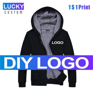 Men's Zip Hoodie Custom Logo Print Long Sleeve Sweatshirt Streetwear Casual Autumn Winter Mens Femme Streetwear Clothes 4XL