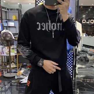 New Casual 100% cotton Rhinestones HOODIE Hip Hop Street wear Sweatshirts Skateboard Men Pullover Hoodies Male