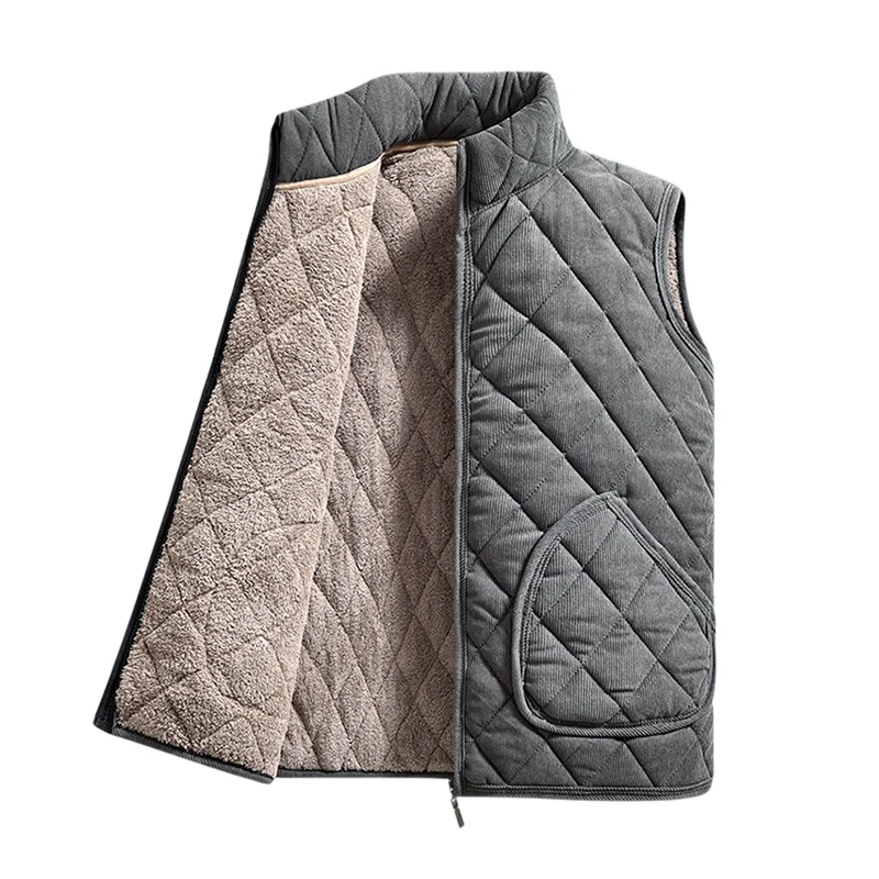 Men’s Quilted Vest Fleece Lined Warm Winter Waistcoat Sleeveless Jacket Casual Outerwear Thick Padded Coat for Cold Weather - Image 4