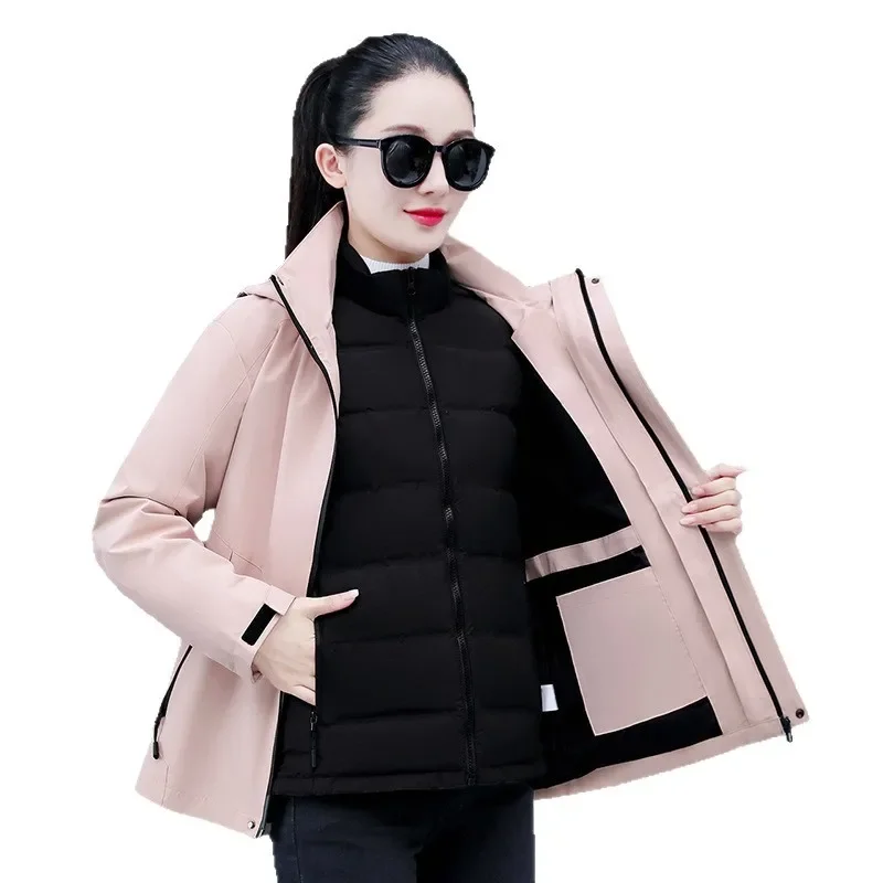 Thickened Outdoor Winter Mountain Climbing Clothes Detachable Fleece Inner Lining Three-in-One Short Jacket for Couples - Image 5