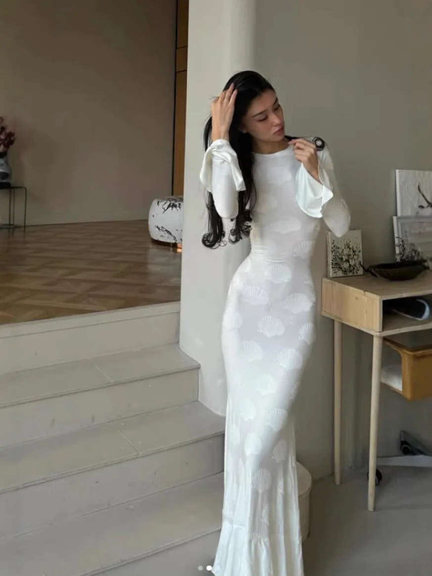 Elegant Long Sleeve Wrap Dress round Neck Bell Sleeve Backless Strap Design Pure Desire Style Cross-Border Women's Fashion Dress - Image 5