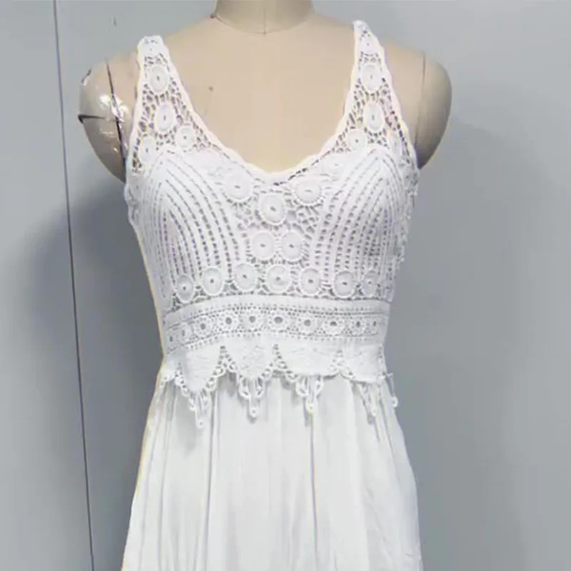 Sexy Lace Women's Summer Long Dress Casual Sleeveless Lace White Beach Sundress Elegant Evening Party Prom Maxi Dresses Female - Image 4