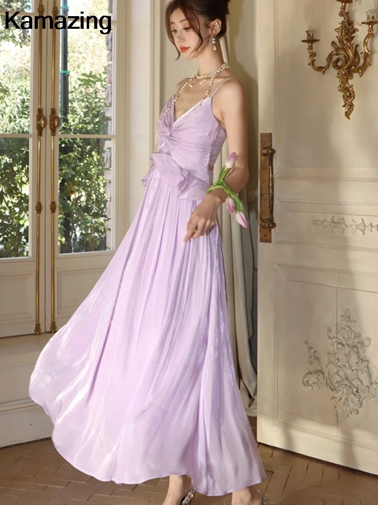 French Style Backless Womens Dresses Sexy Spaghetti Strap V-neck Sleeveless Lace-up Evening Party Dress A-line Vestidos New Robe - Image 4