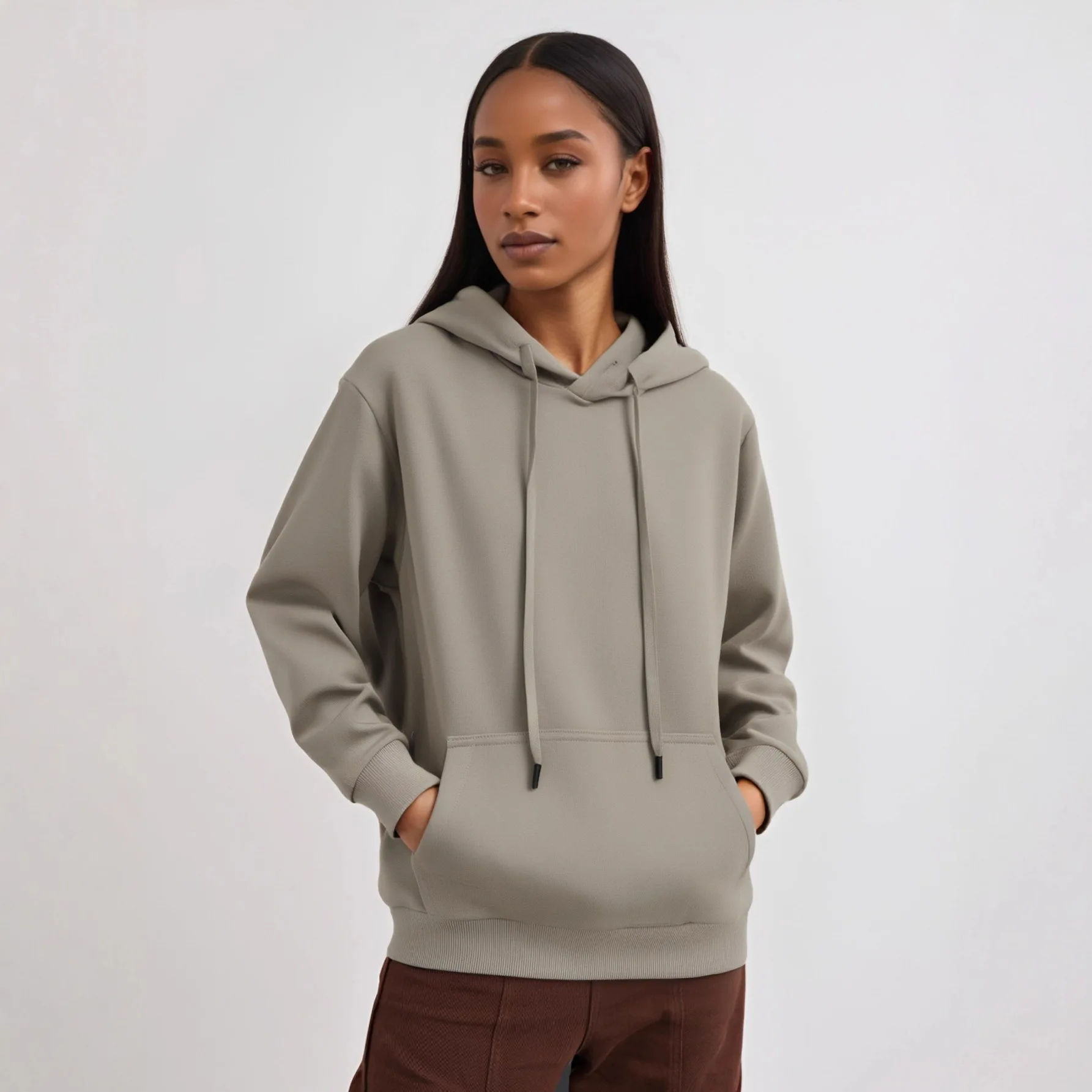 New Arrival Women's Loose Fit Hoodie Sweatshirt 300g Double Layer Diant Cotton Cap Sleeve Long Regular Neck No Pattern - Image 4