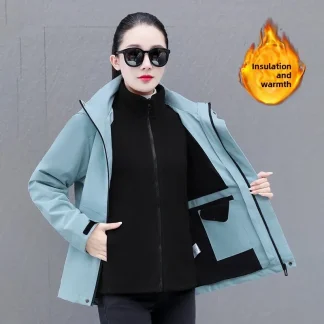 Thickened Outdoor Winter Mountain Climbing Clothes Detachable Fleece Inner Lining Three-in-One Short Jacket for Couples