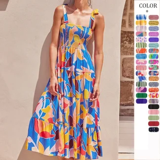 Summer Hot Sale Of The Season Women's Commuter Sleeveless Spicy Print Long Strapless Dress Fashionable Casual Style Maxi Dress f