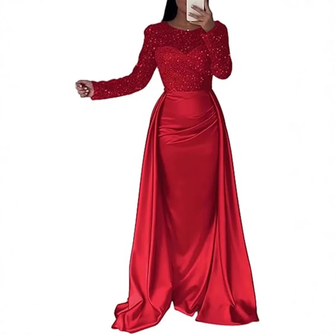 Shiny Sequin Evening Dress Long Sleeve Women's Style Queen Atmosphere Hostess Annual Ball Ceremony Chic Lady Fashionable Mommy O - Image 3