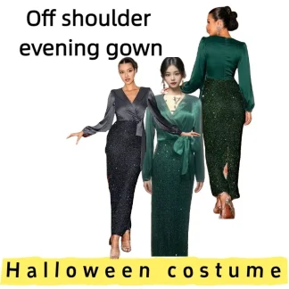 European American Women's High-End Bodycon Mermaid Hem Off-the-Shoulder Formal Evening Gown for Banquets Proms Weddings Evening