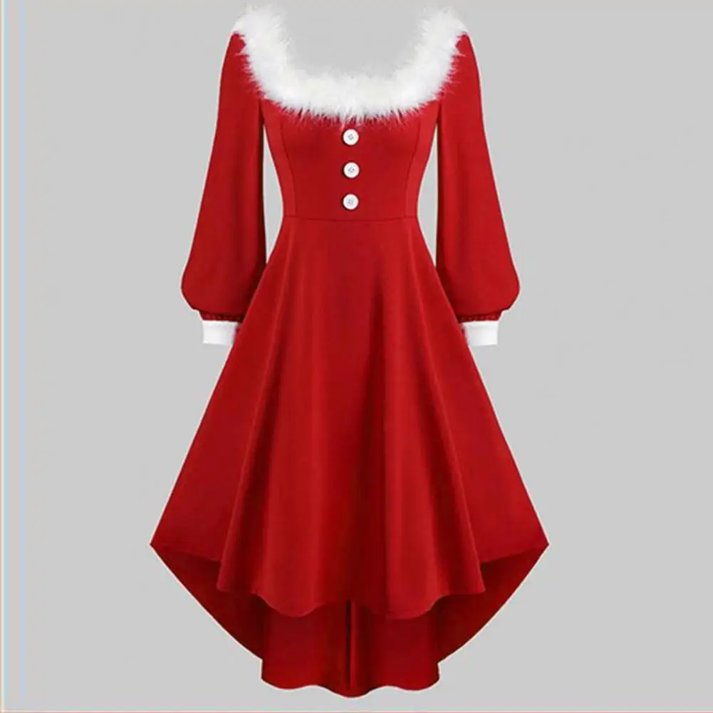 Women Holiday Red Dress Christmas Performance Dress Square Neck White Ripped Edges Dress Santa Cosplay Outfit Women Maxi Dresses - Image 4