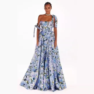 Women Corset Floor Length Party Dress Elegant Chic Floral Print Graduation Evening Dress Sexy Pleated Backless Gala Dress