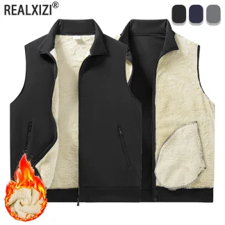 Winter Men's Warm Jacket Vest Thickened Warm Casual Sleeveless Coats Standing Collar Zipper Solid Color Vest Male Athletic Tops