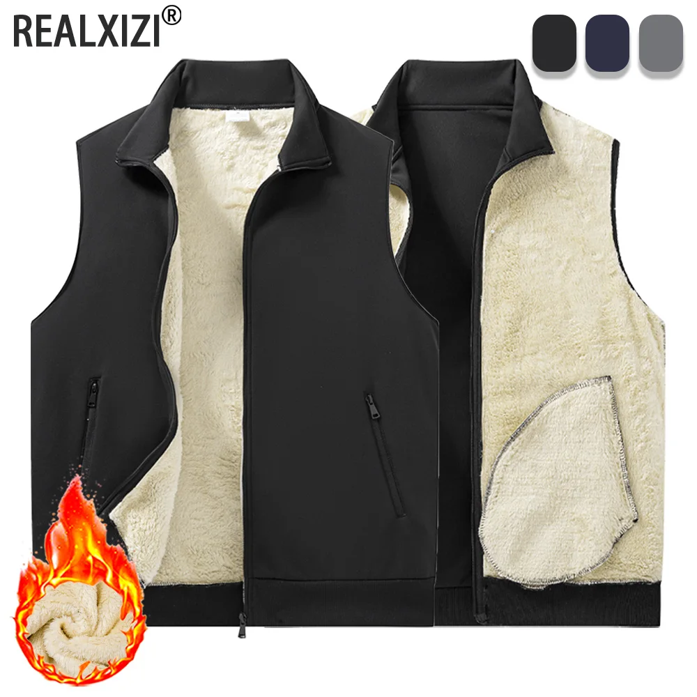 Winter Men's Warm Jacket Vest Thickened Warm Casual Sleeveless Coats Standing Collar Zipper Solid Color Vest Male Athletic Tops