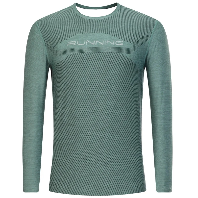 Men's long-sleeved running T-shirt, jogging print quick-drying inner shirt, outdoor stretch training sports T-shirt, short-sleev - Image 2