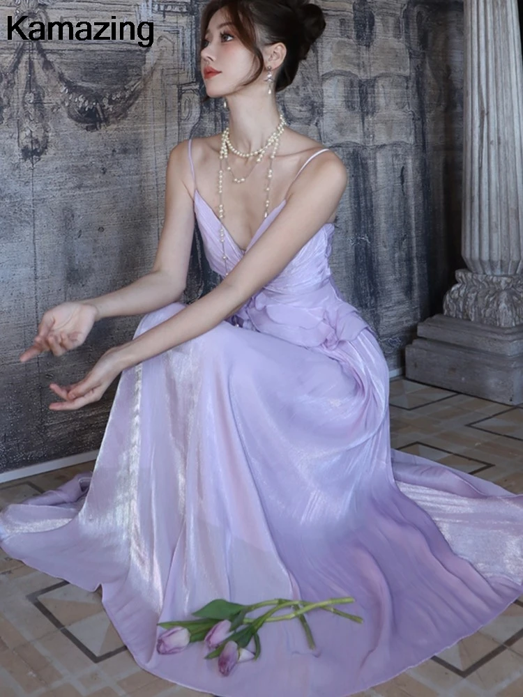 French Style Backless Womens Dresses Sexy Spaghetti Strap V-neck Sleeveless Lace-up Evening Party Dress A-line Vestidos New Robe - Image 5