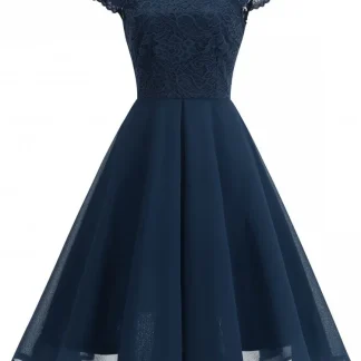 Robe Femme Ete 2024 Rouge Women Vintage Princess Floral Lace Cocktail Neckline Party Aline Swing Dress Vestidos Elegante