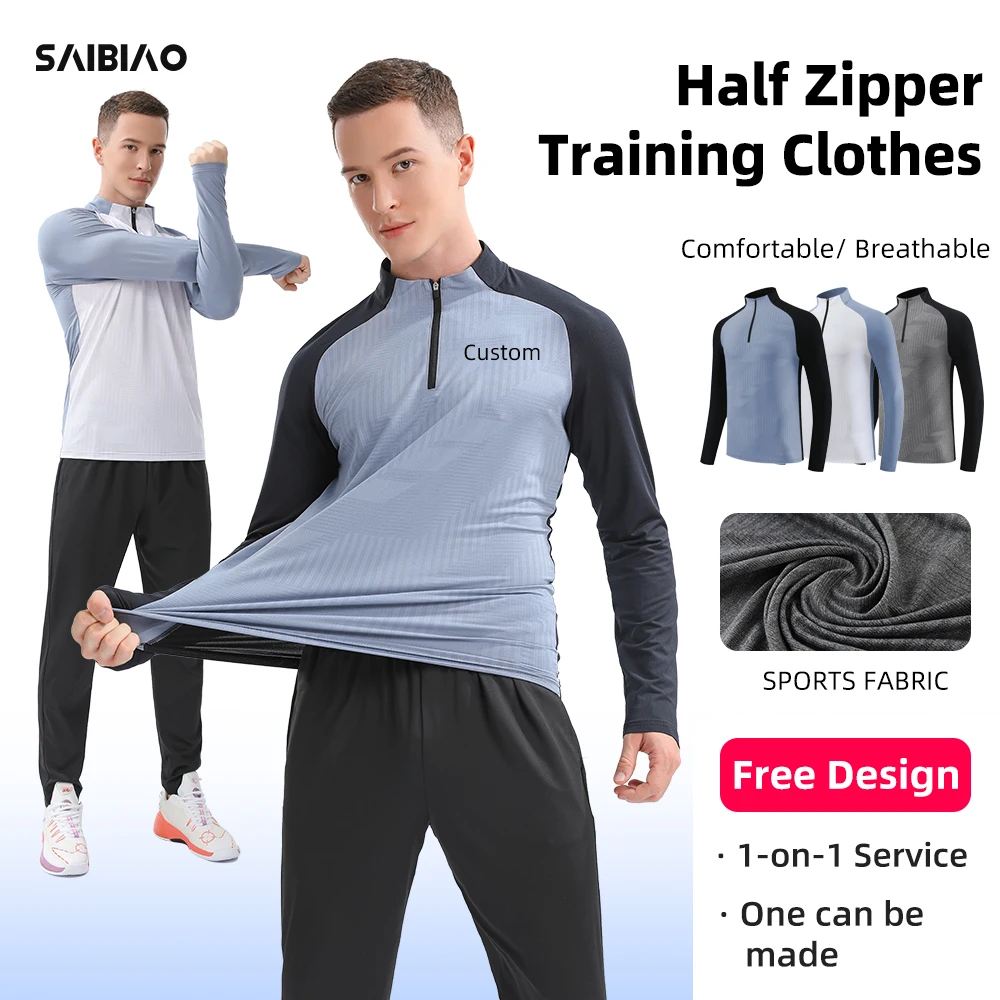 Half Zip Autumn And Winter Quick Dry Long Sleeved Pants Set Futsal Sportswear Train Club Basic Football Uniforms trade wholesale - Image 2