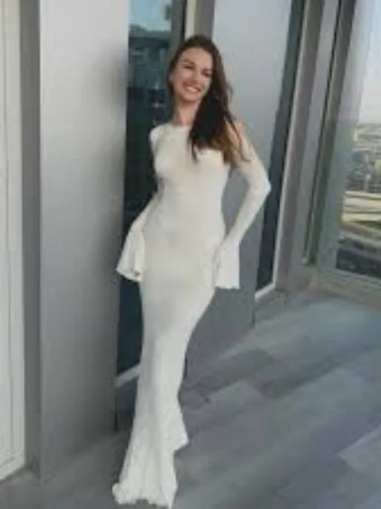 Elegant Long Sleeve Wrap Dress round Neck Bell Sleeve Backless Strap Design Pure Desire Style Cross-Border Women's Fashion Dress - Image 2