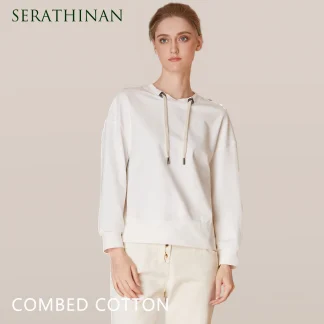 K1827L 95% combed cotton Autumn and winter new luxury women's long-sleeved sweatshirt color-blocked pullover top Clothing