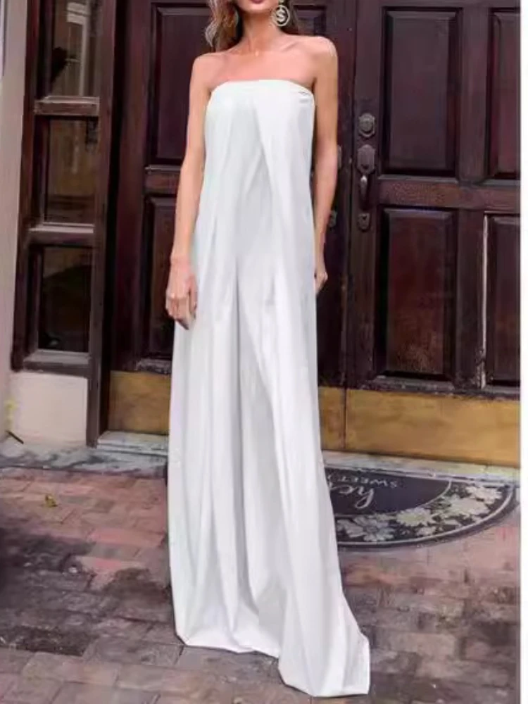 Spring/Summer 2025 New Arrivals Solid Color Strapless Wide Leg Office Lady Fashionable Elegant Full Length Women Jumpsuit - Image 5