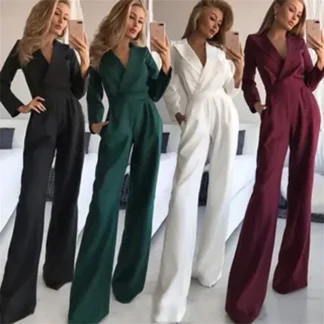 New Chinese Style 2025 Summer Women Long Sleeve V Neck Rompers Overalls One Piece Wide Leg Pants Temperament Commuting Jumpsuit