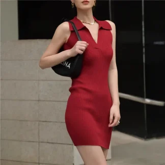 Sexy Halter Backless Elastic Slim Knit Bodycon Dress Sleeveless Off Shoulder Elegant Dress Women Summer Korean Fashion Vestidos