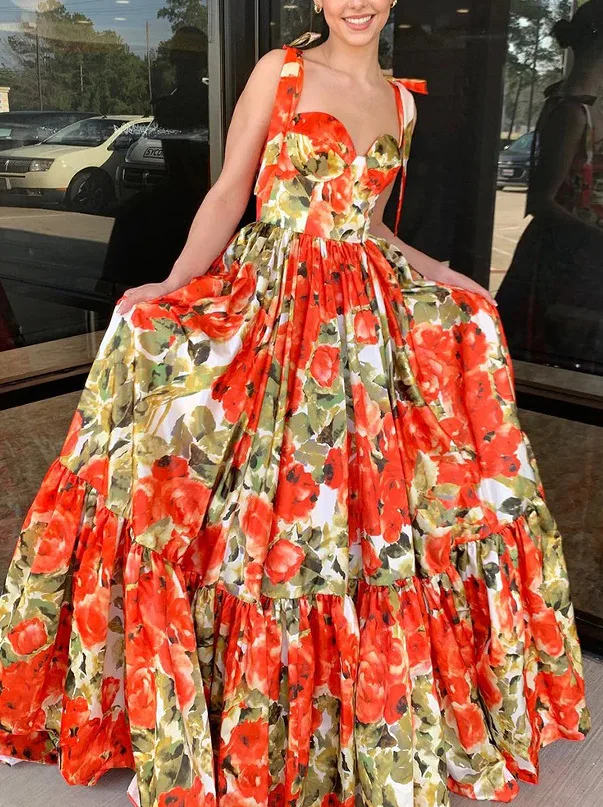 New Fashion Sexy Sleeveless Strapless Print Fit And Flare Swing Spaghetti Strap Slim Fit Ankle-Length Camisole Dress For Women