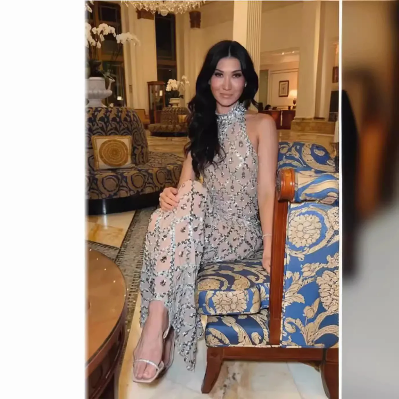 Fashion Sparkly Rhinestones Sleeveless Long Dress for Women Elegant Trend Celebrate Evening Wedding Gown Birthday Dresses - Image 3