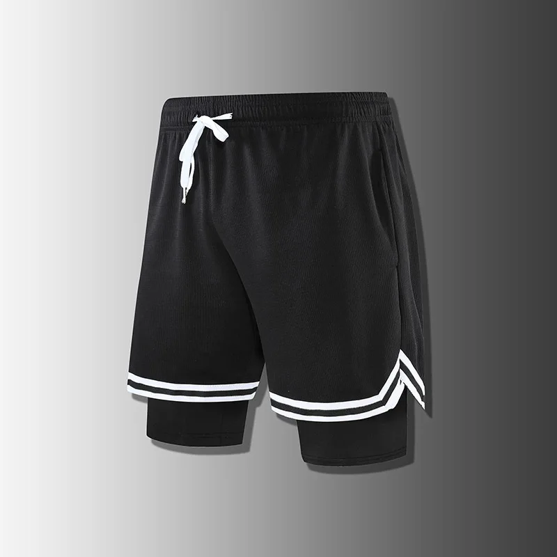 Men's Shorts Basketball Shorts Fake Two Pieces Ice Silk Summer Thin Casual Loose Printed Men's Summer Shorts Elastic Waist