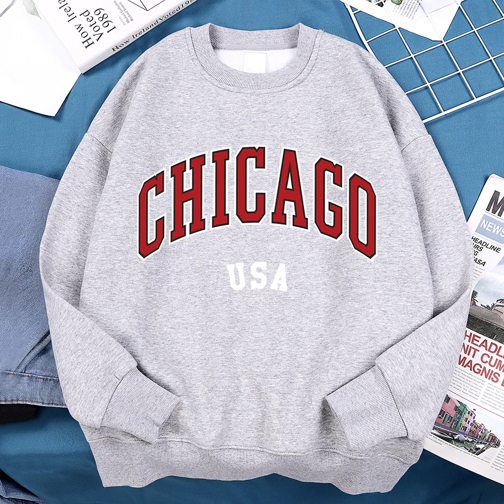 Chicago Usa Classic City Graphic Clothing Sweatshirt Man Harajuku Loose Clothes O-Neck Pullover Menswear Fleece Fleece Pullover - Image 4