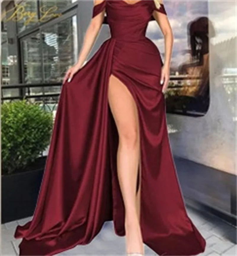 Off The Shoulder High Split Women Prom Dress Tight Waist Tube Top Party Gown Unique Sleeveless Evening Dress New Design In Stock - Image 2