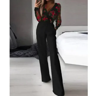 Jumpsuits Women New Summer V Neck One Piece Print High Waist Long Pants Elegant Overalls Floral Slim Sexy Rompers Party Lace