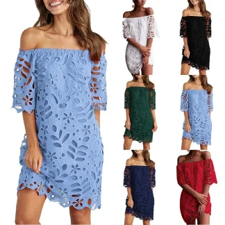 Spring Summer New Style Lace Trim Mid Sleeve Commute Dress Sexy Strapless Short Skirt Fashionable Women's Clothing Dress