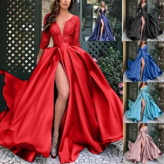 Elegant Evening Dresses Lace Deep V-neck Side Split Sexy Long Dress Exquisite High Quality Prom Party Gowns for Women Customized