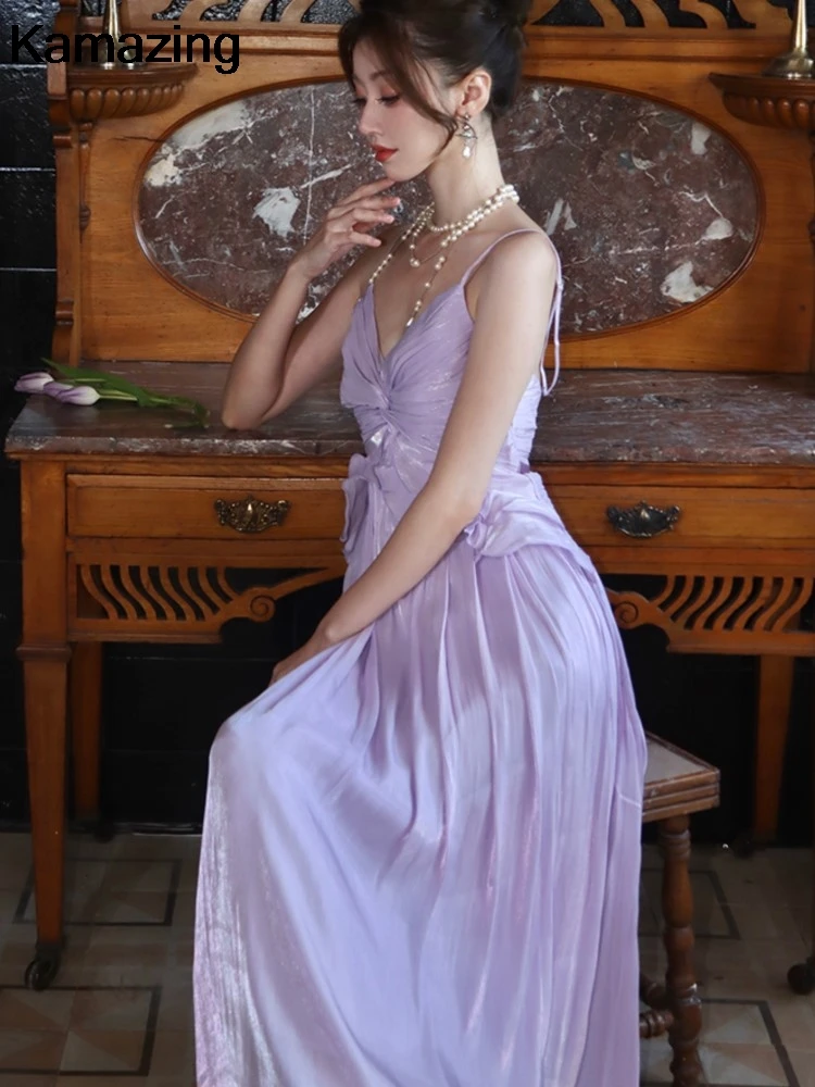 French Style Backless Womens Dresses Sexy Spaghetti Strap V-neck Sleeveless Lace-up Evening Party Dress A-line Vestidos New Robe - Image 6