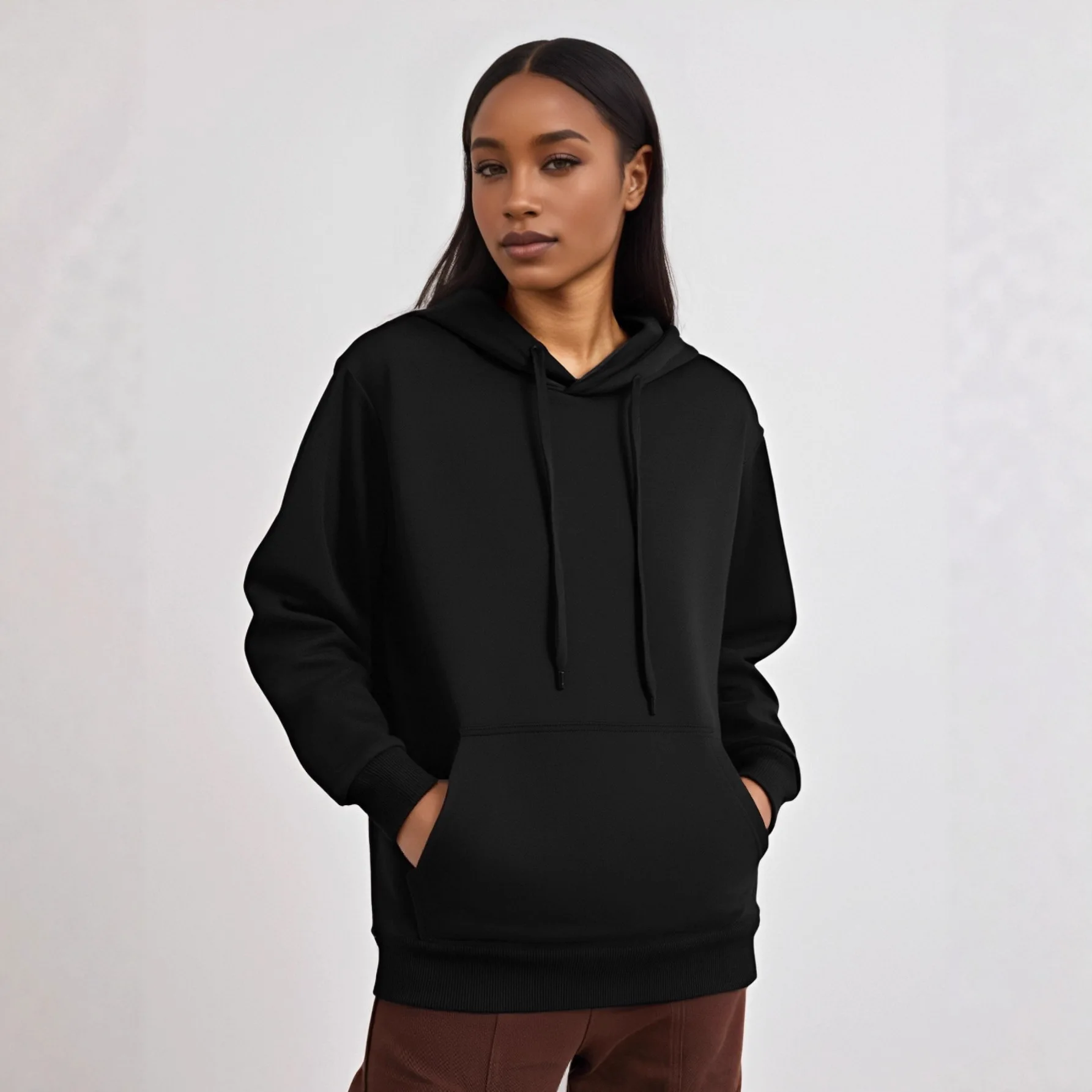 New Arrival Women's Loose Fit Hoodie Sweatshirt 300g Double Layer Diant Cotton Cap Sleeve Long Regular Neck No Pattern - Image 3