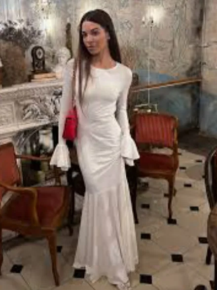 Elegant Long Sleeve Wrap Dress round Neck Bell Sleeve Backless Strap Design Pure Desire Style Cross-Border Women's Fashion Dress - Image 3