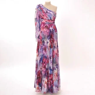 2025Summer New Bohemian Vacation Style Asymmetrical Shoulder Ruched Flared Dress Printed Dress