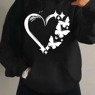 Combination Of Love And Butterfly Pattern Sweater Women Hip Hop Street Hoodies Trendy Pocket Clothes Vintage Multicolor Hoody