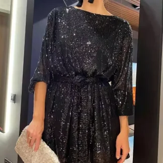 2025 New Women's Holiday Party Cocktail Party Sparkling Beaded Dress Fashion Temperament Elegant Sexy Sequined Evening Dress