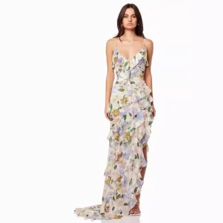 Fashionable Long Evening Gown Shoulder Bared Organza Fairy Tale Dress Elegant Princess Sleeve Princess Cut out Dress