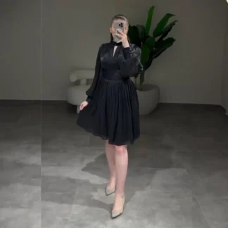 Customized Chiffon Pleat A-line High Collar Knee Length Dresses Bespoke Occasion Modern Style Simple Sizes Available