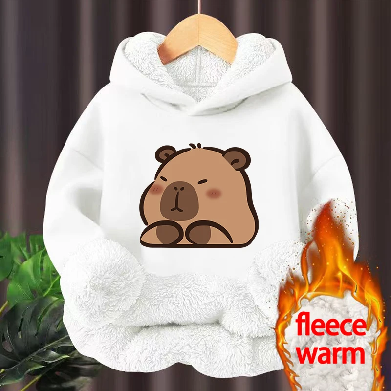 Kawaii Capybara Children's Clothing Lamb Wool Pullover Hoodies Boys Girls Winter Warm Thick Long Sleeved Sweatshirt Anime Gifts - Image 4