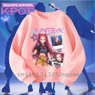 Comfortable and Fashionable KPop Demon Hunters Cartoon Crewneck Sweatshirt for Boys and Girls Autumn Hot Sale