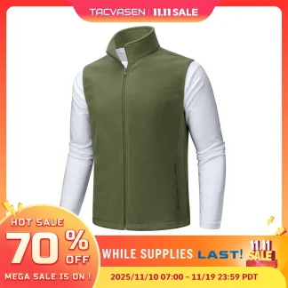 TACVASEN Fleece Vest Jackets Mens Stand Collar Sleeveless Jacket Spring Autumn Casual Waistcoat Fishing Hiking Outdoor Vest Male