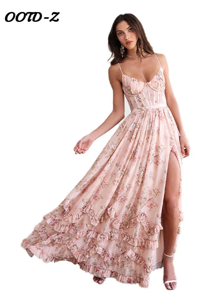 Elegant Sexy Print Long Dress Women Beach V Neck Sleeveless Bandage Backless A Line Robe Female 2025 Summer High Waist Dresses - Image 2