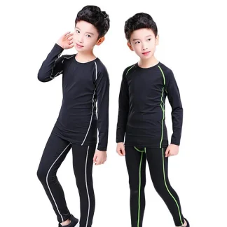 Children's sports suit sweat absorbing and breathable tight fitting football long sleeved quick drying running thin fitness suit